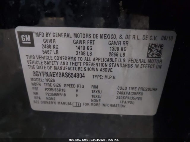2010 CADILLAC SRX 3GYFNAEY3AS654804 Photo 8