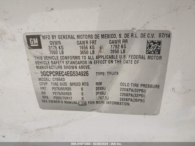 3GCPCREC4EG534926 Chevrolet Silverado 1500 1lt