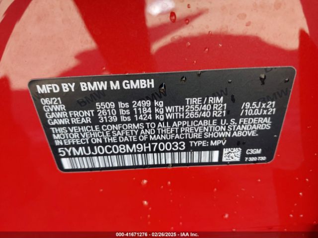 5YMUJ0C08M9H70033 BMW X4 M