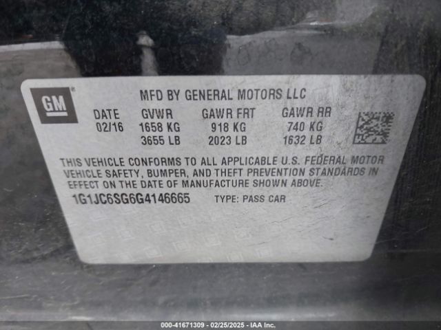 1G1JC6SG6G4146665 Chevrolet Sonic Lt Auto