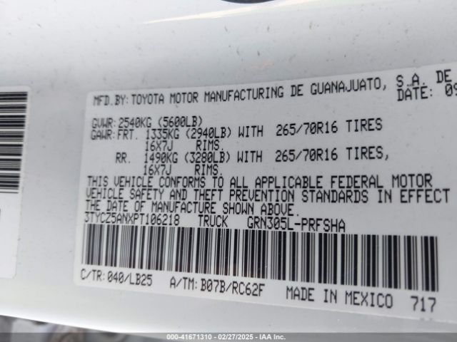 3TYCZ5ANXPT106218 Toyota Tacoma Trd Pro