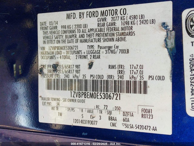 1ZVBP8EM0E5306721 Ford Mustang V6