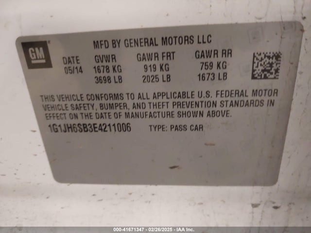 1G1JH6SB3E4211006 Chevrolet Sonic Rs Manual