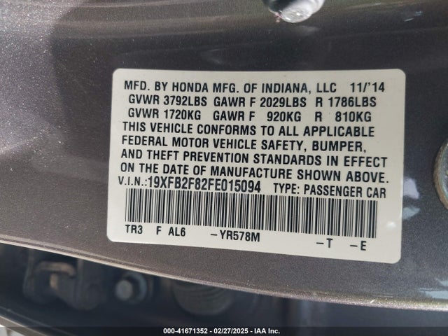 Honda CIVIC EX 2015 19XFB2F82FE015094 Image 9