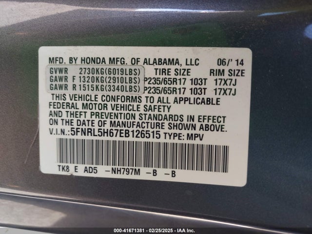 Honda Odyssey Ex-l 2014 5FNRL5H67EB126515 Image 9
