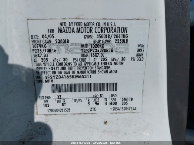 2005 MAZDA TRIBUTE 4F2YZ04165KM65311 Photo 8