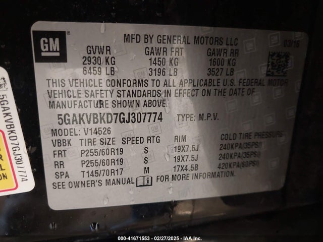 5GAKVBKD7GJ307774 Buick Enclave Leather