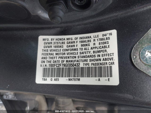 Honda CIVIC EX 2016 19XFC2F79GE050432 Image 8