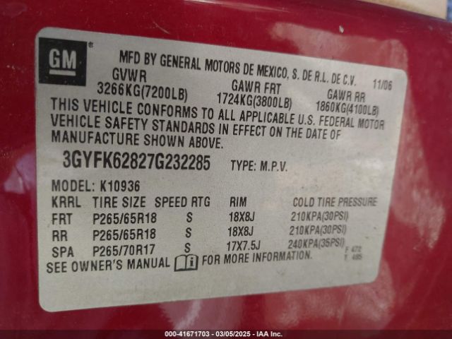 2007 CADILLAC ESCALADE EXT 3GYFK62827G232285 Photo 8