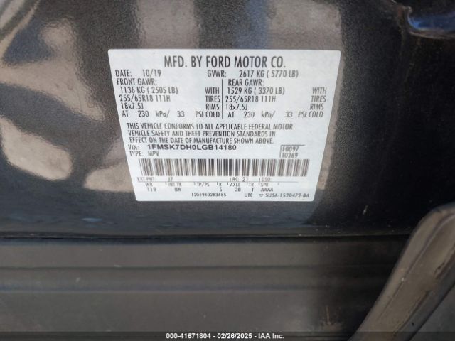 1FMSK7DH0LGB14180 Ford EXPLORER XLT