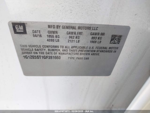 1G1ZE5ST1GF281660 Chevrolet MALIBU 1LT