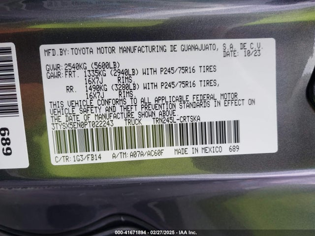 3TYSX5EN0PT022243 Toyota Tacoma Sr