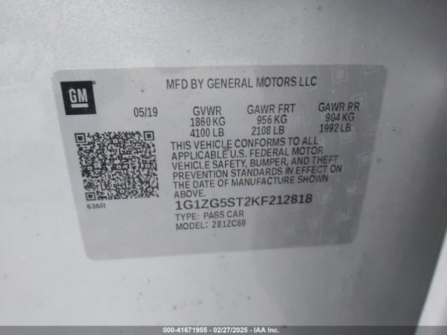 1G1ZG5ST2KF212818 Chevrolet MALIBU RS