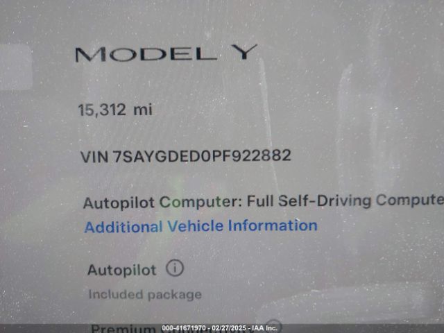 7SAYGDED0PF922882 Tesla Model Y Rwd