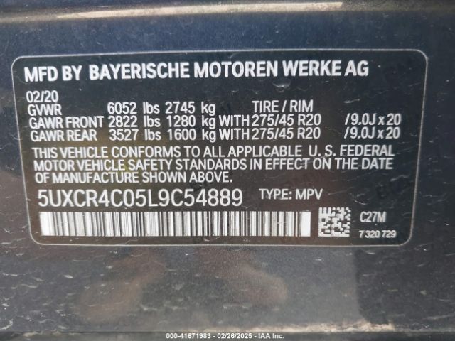 5UXCR4C05L9C54889 BMW X5 Sdrive40i