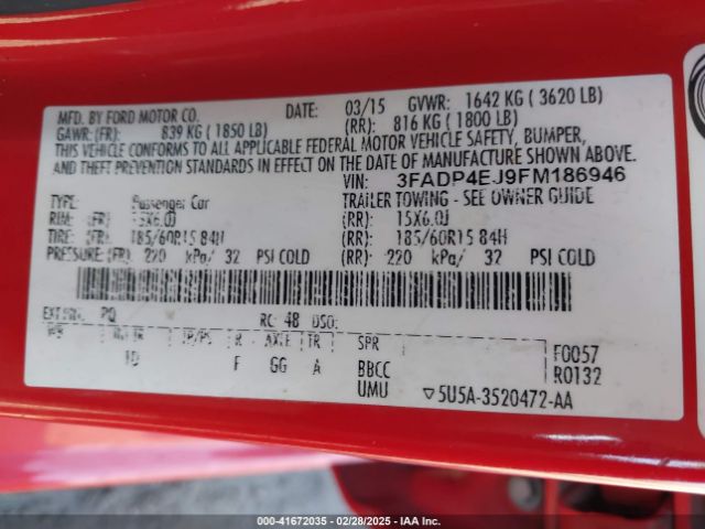 3FADP4EJ9FM186946 Ford FIESTA SE