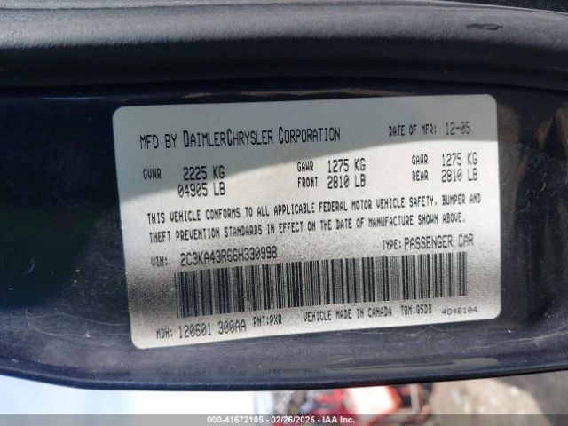 2006 CHRYSLER 300 2C3KA43R66H330998 Photo 8
