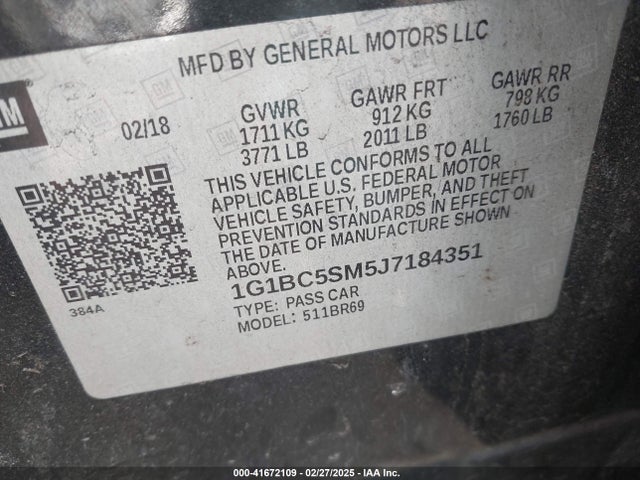 1G1BC5SM5J7184351 Chevrolet Cruze Ls Auto