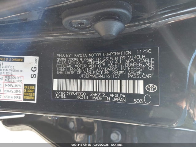 Toyota COROLLA LE 2021 JTDEPMAE9MJ161157 Image 9
