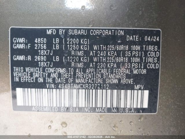 4S4BTAMCXR3277112 Subaru Outback Limited