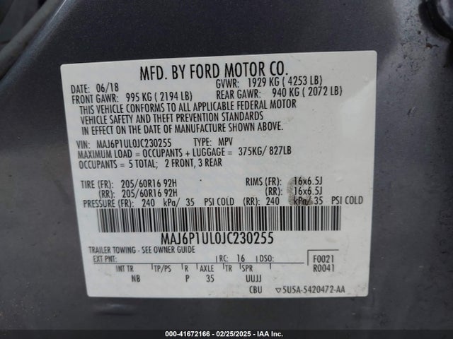 MAJ6P1UL0JC230255 Ford Ecosport Se