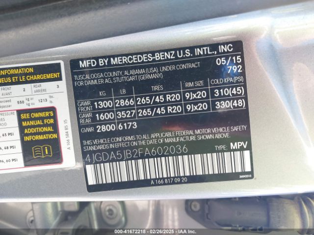 4JGDA5JB2FA602036 Mercedes-Benz ML 350
