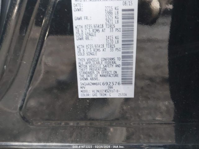 5N1AR2MM6FC692576 Nissan Pathfinder Sv