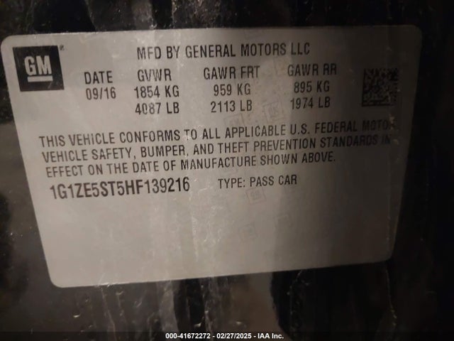 1G1ZE5ST5HF139216 Chevrolet MALIBU 1LT