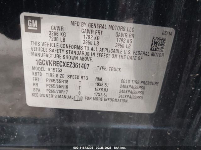 1GCVKRECXEZ361407 Chevrolet Silverado 1500 Lt