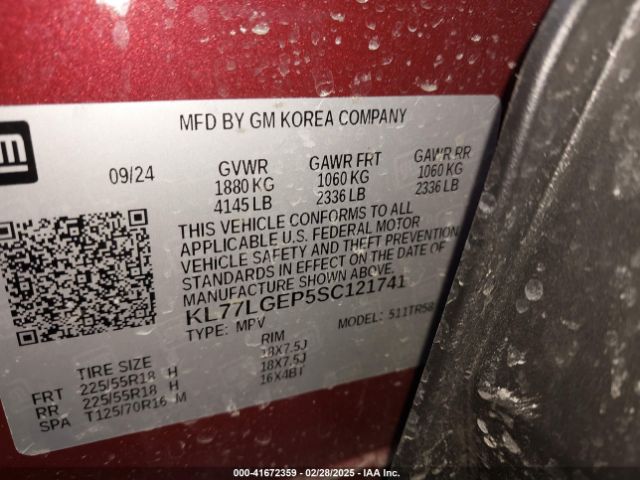 KL77LGEP5SC121741 Chevrolet Trax Fwd 1rs