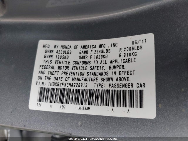1HGCR2F30HA228913 Honda ACCORD LX