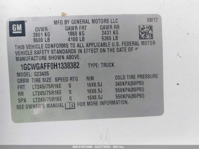 1GCWGAFF0H1338382 Chevrolet Express 2500 Work Van