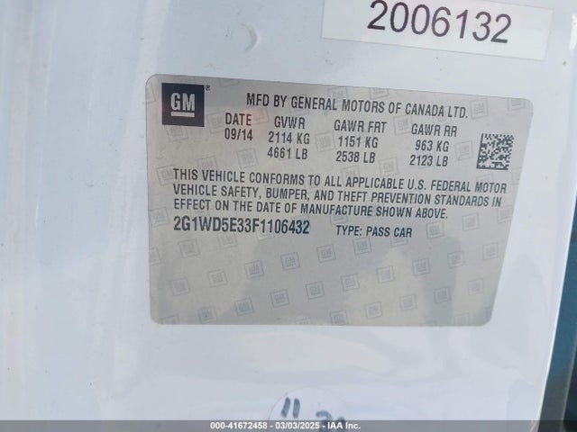 2G1WD5E33F1106432 Chevrolet IMPALA LIMITED POLICE
