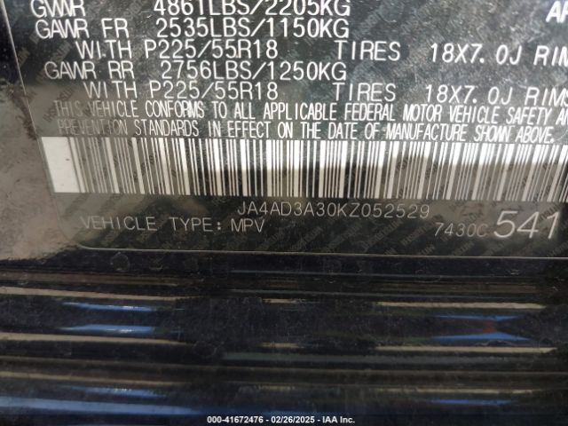 2019 MITSUBISHI OUTLANDER JA4AD3A30KZ052529 Photo 8