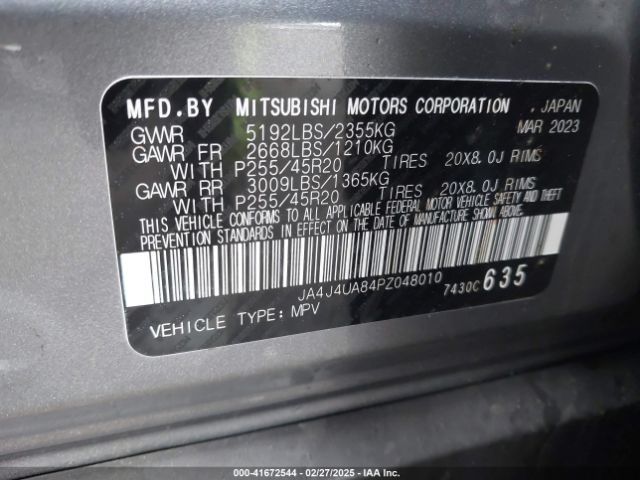 JA4J4UA84PZ048010 Mitsubishi Outlander Se Black Edition S-awc