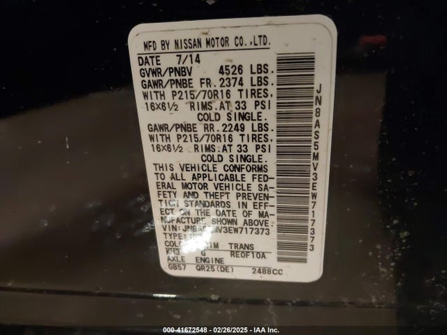 JN8AS5MV3EW717373 Nissan Rogue Select S