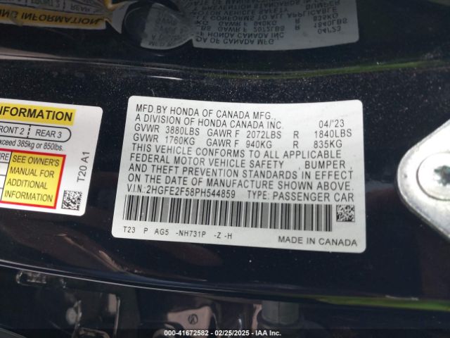 2HGFE2F58PH544859 Honda Civic Sport