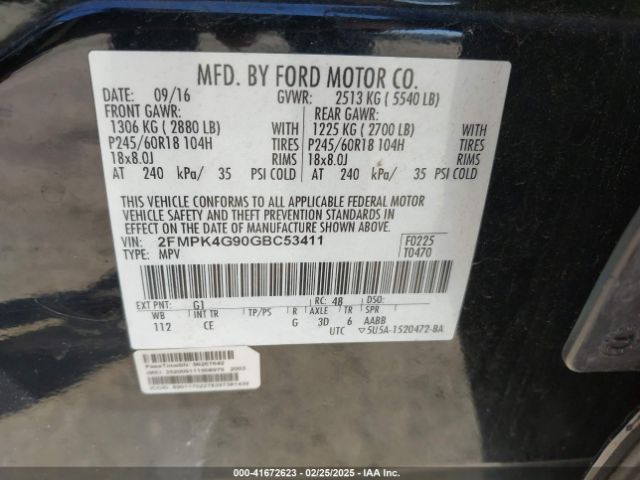 2FMPK4G90GBC53411 Ford EDGE SE