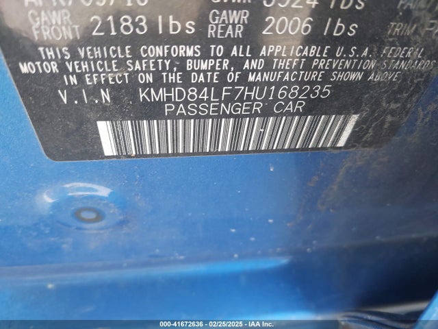 KMHD84LF7HU168235 Hyundai ELANTRA SE