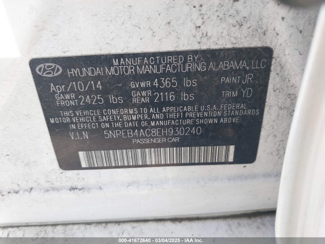 Hyundai SONATA GLS 2014 5NPEB4AC8EH930240 Image 9