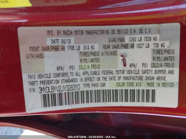3MYDLBYV2JY328310 Toyota YARIS IA