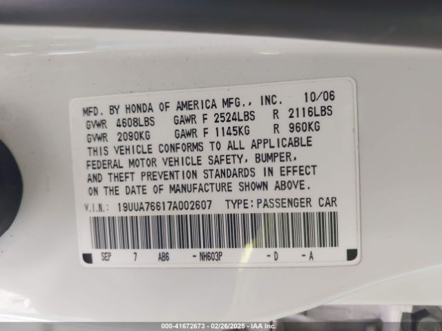 2007 ACURA TL 19UUA76617A002607 Photo 8