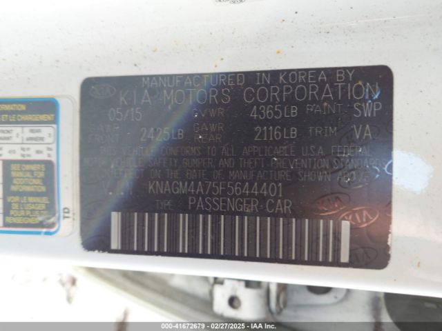 KNAGM4A75F5644401 KIA Optima Lx