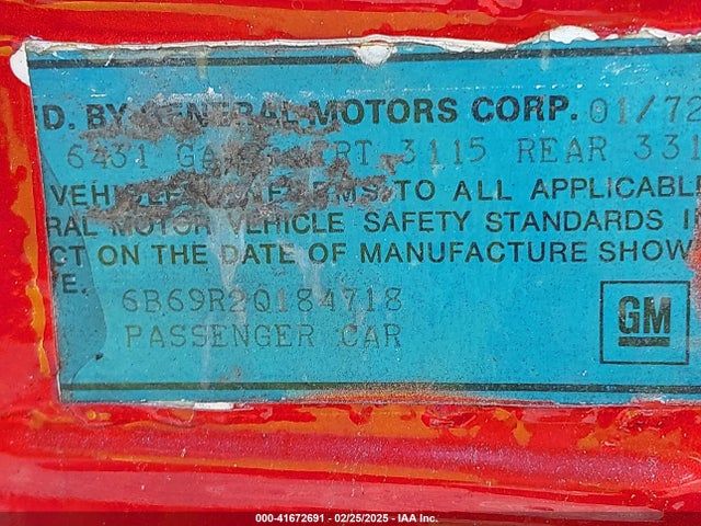 Продаж на аукціоні авто 1972 Cadillac 4 Door Sedan, vin: 6B69R2Q184718, номер лоту: 41672691