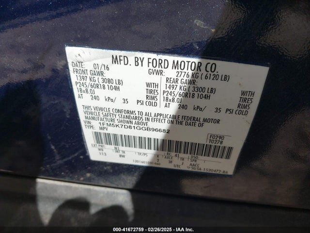 Ford EXPLORER XLT 2016 1FM5K7D81GGB96682 Image 9
