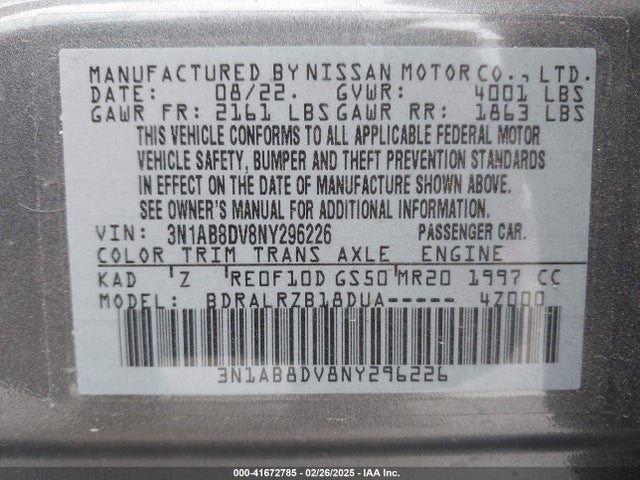 3N1AB8DV8NY296226 Nissan Sentra Sr Xtronic Cvt