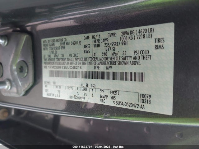 Ford ESCAPE S 2014 1FMCU0F72EUC48218 Image 9