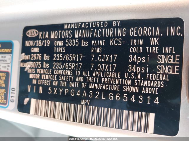 5XYPG4A32LG654314 KIA Sorento 2.4l L