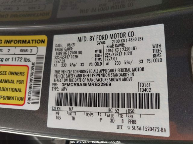 3FMCR9A66MRB22969 Ford Bronco Sport