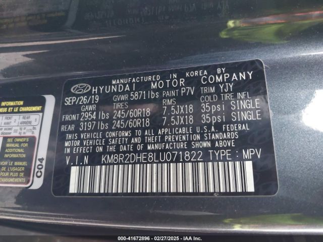 KM8R2DHE8LU071822 Hyundai Palisade Sel